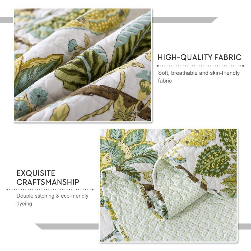 Travan 3-Piece Quilt Set Quilted Bedspread Cotton Coverlet Set Floral Oversized Quilted Bedding Set for All Season, White Vine, Queen Size - Image 4