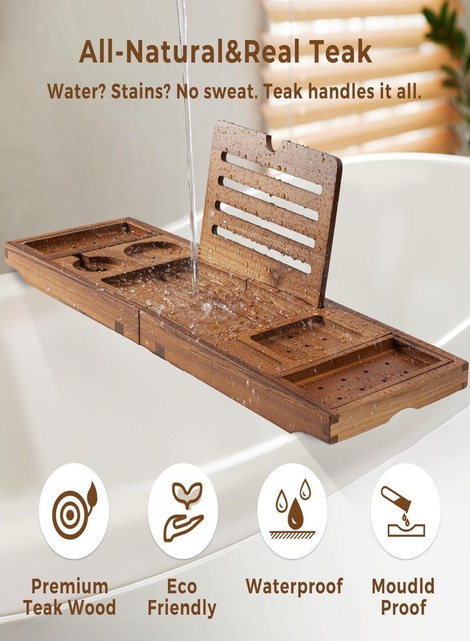 Dreamland Teak Bathtub Tray Expandable Bathroom Tray for Home Spa Relaxation, Wooden Tray Caddy for Bathtub, Teak Bathtub Caddy as Unique Housewarming, Birthday, Wedding Shower Gifts (Light Walnut) - Image 3