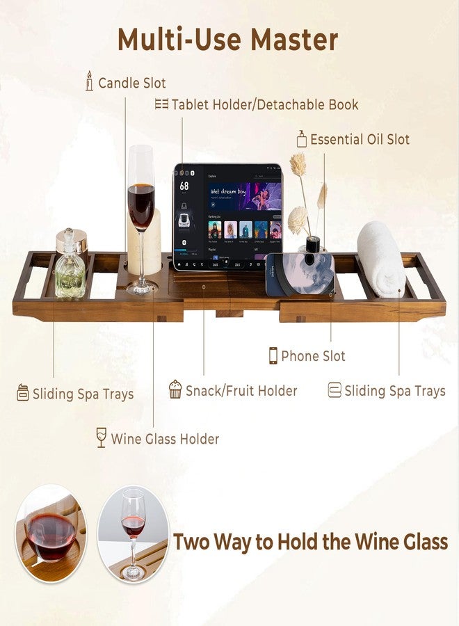 Dreamland Teak Bathtub Tray Expandable Bathroom Tray for Home Spa Relaxation, Wooden Tray Caddy for Bathtub, Teak Bathtub Caddy as Unique Housewarming, Birthday, Wedding Shower Gifts (Light Walnut) - Image 2