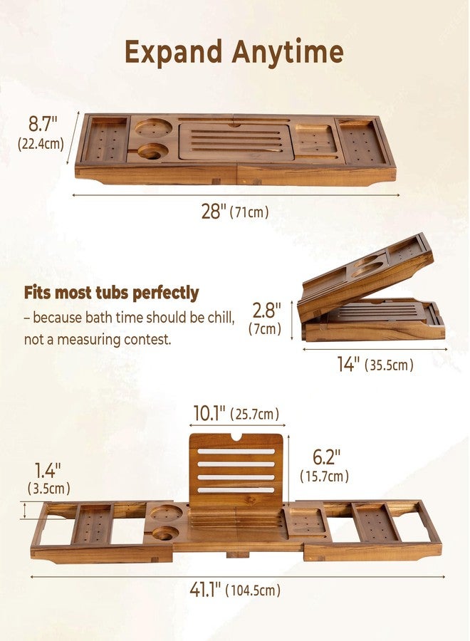 Dreamland Teak Bathtub Tray Expandable Bathroom Tray for Home Spa Relaxation, Wooden Tray Caddy for Bathtub, Teak Bathtub Caddy as Unique Housewarming, Birthday, Wedding Shower Gifts (Light Walnut) - Image 4