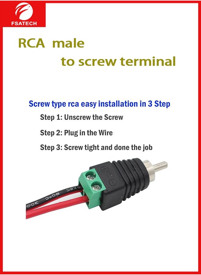 FSATECH 10 قطعة كابل سلك مكبر الصوت إلى كابل ذكر الصوت جاك المهنية وصلة لولبية كابل محول موصل RCA  - Image 3