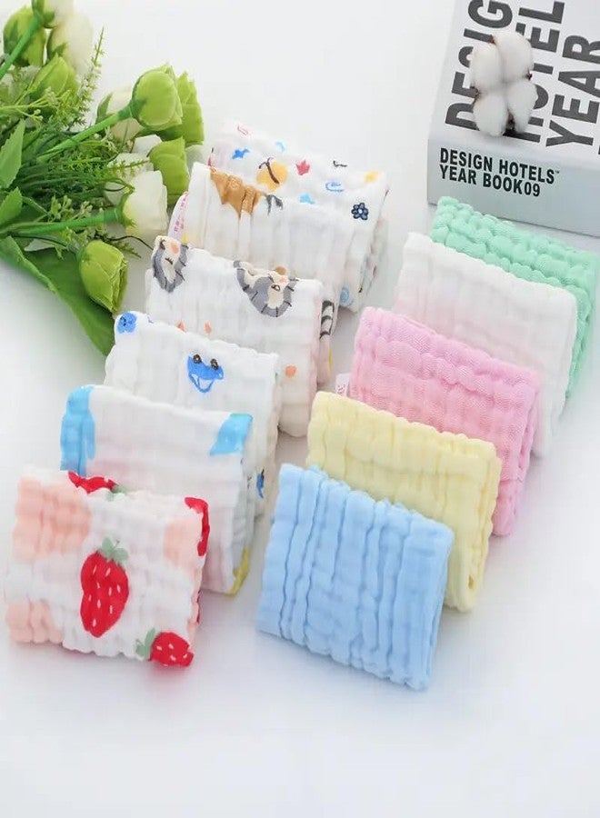 Tinnie frenzy Premium Muslin Baby Burp Cloths – Ultra Soft & Absorbent, 6 Layers for Newborns & Infants – Pack of 5/10 – Baby Essentials for Baby Feeding (Plain Multicolour and White Printed, Pack of 10) - Image 1
