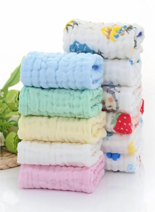 Tinnie frenzy Premium Muslin Baby Burp Cloths – Ultra Soft & Absorbent, 6 Layers for Newborns & Infants – Pack of 5/10 – Baby Essentials for Baby Feeding (Plain Multicolour and White Printed, Pack of 10) - Image 2