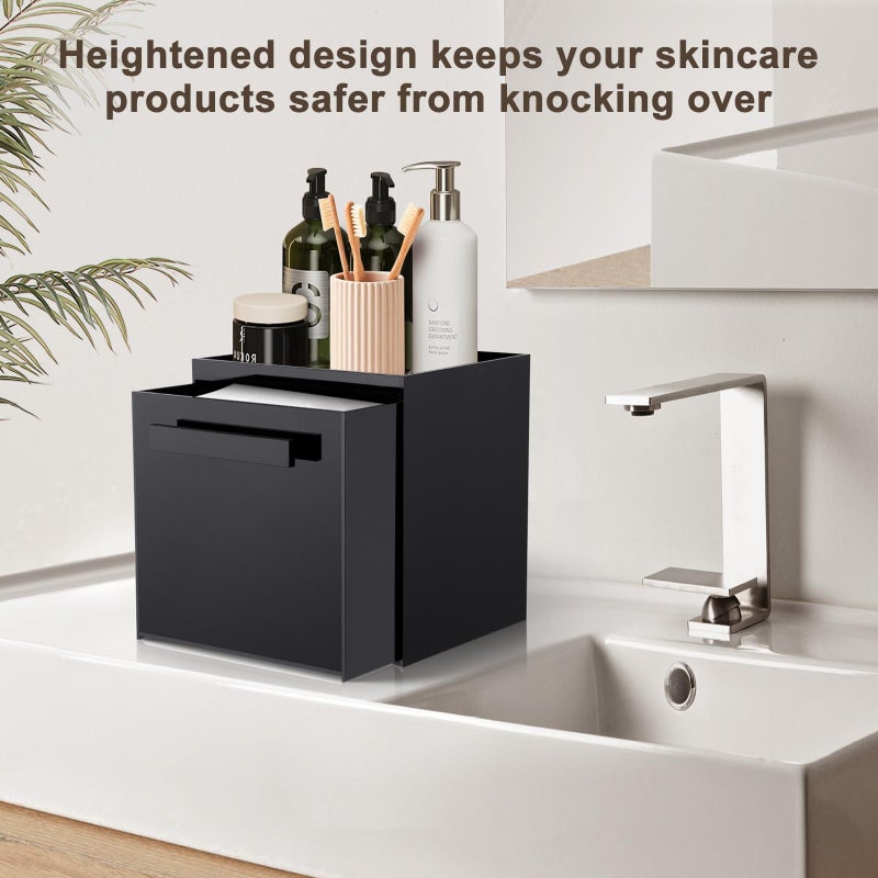 TAINESS Disposable Face Towel Storage Box Compatible with Clean Skin Club Clean Towel XL Acrylic Cosmetic Organizer Container Box Facial Towels Holder with Drawer Wall-Mounted (Glossy Black) - Image 3
