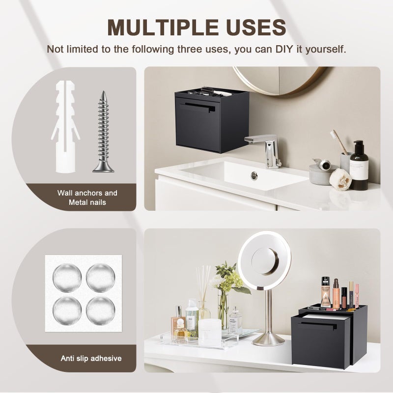 TAINESS Disposable Face Towel Storage Box Compatible with Clean Skin Club Clean Towel XL Acrylic Cosmetic Organizer Container Box Facial Towels Holder with Drawer Wall-Mounted (Glossy Black) - Image 5