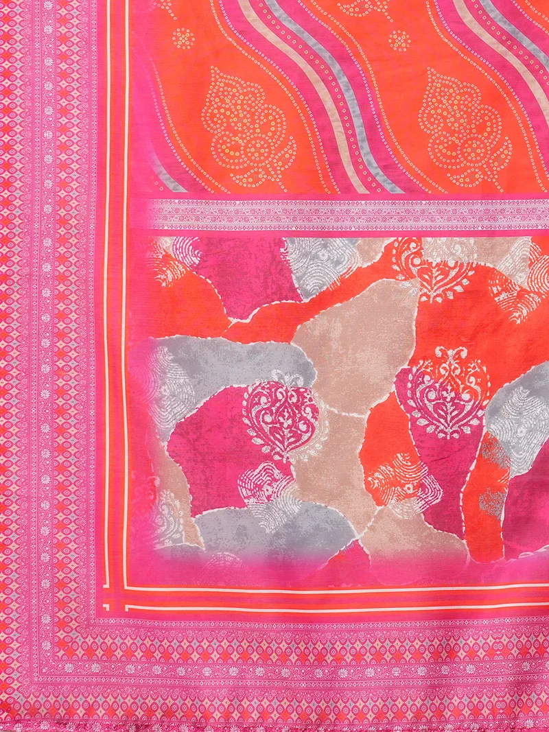 globus Women Bandhani Printed Regular Kurta With Trousers & Dupatta