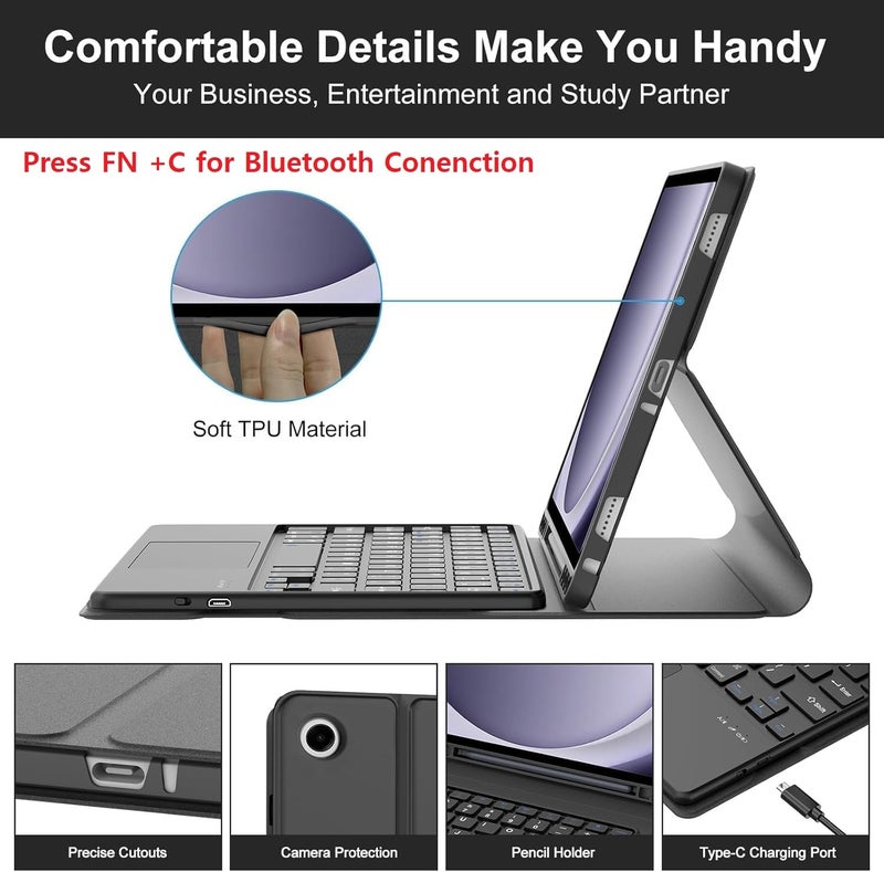 typecase حافظة لوحة المفاتيح لجهاز سامسونج جالاكسي تاب A9 بلس / A9 + (11 بوصة) مع لوحة تتبع متعددة اللمس، وزوايا عرض متعددة، وحافظة لوحة مفاتيح بلوتوث لاسلكية قابلة للفصل مغناطيسياً وقابلة لإعادة الشحن (أسود) - Image 5
