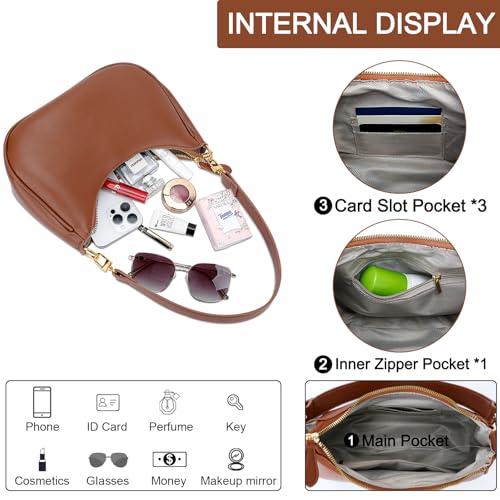 KKXIU Shoulder Bag for Women Cute Hobo and Tote Handbags Retro Clutch Underarm Purse with 2 Removable Straps (Brown) - Image 4