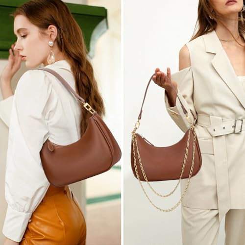 KKXIU Shoulder Bag for Women Cute Hobo and Tote Handbags Retro Clutch Underarm Purse with 2 Removable Straps (Brown) - Image 2