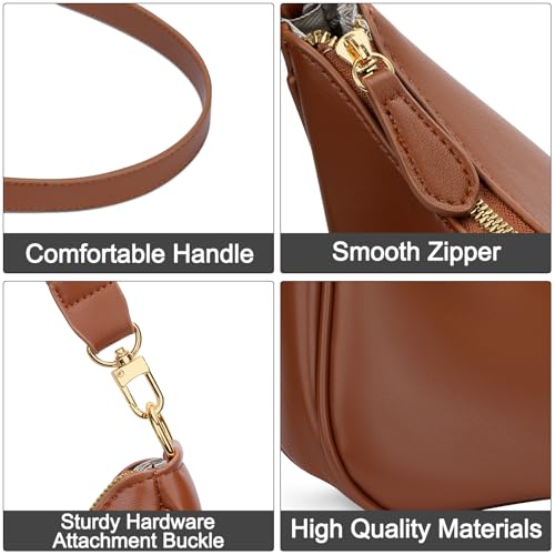 KKXIU Shoulder Bag for Women Cute Hobo and Tote Handbags Retro Clutch Underarm Purse with 2 Removable Straps (Brown) - Image 3