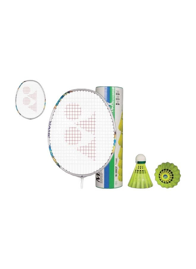 Yonex Nanoflare 700Game Silver Skyblue 4U5 + Mavis 300 Green Cap Slow Badminton Shuttlecock 6 Pack, Yellow Pack  - Image 1