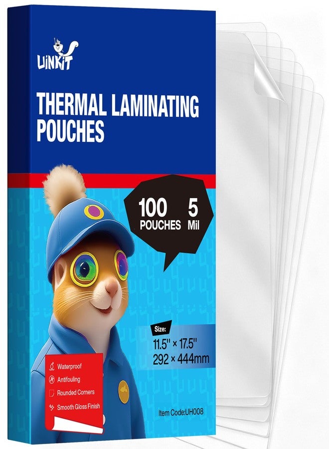 Uinkit 5Mil Heavy-Duty 100 Pack Menu Laminating Pouches, 11.5"x17.5" Sheets for 11x17 Menu, Crystal Clear Thermal Laminating Paper for Restaurant, Cafe, Bistro - Round Corner, Bubble-Free - Image 1