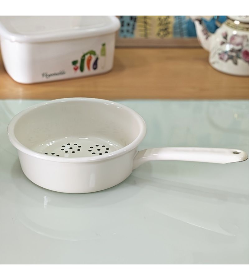 White Enamel Slotted Spoon Multifunctional Strainer for Draining Noodles - Image 1