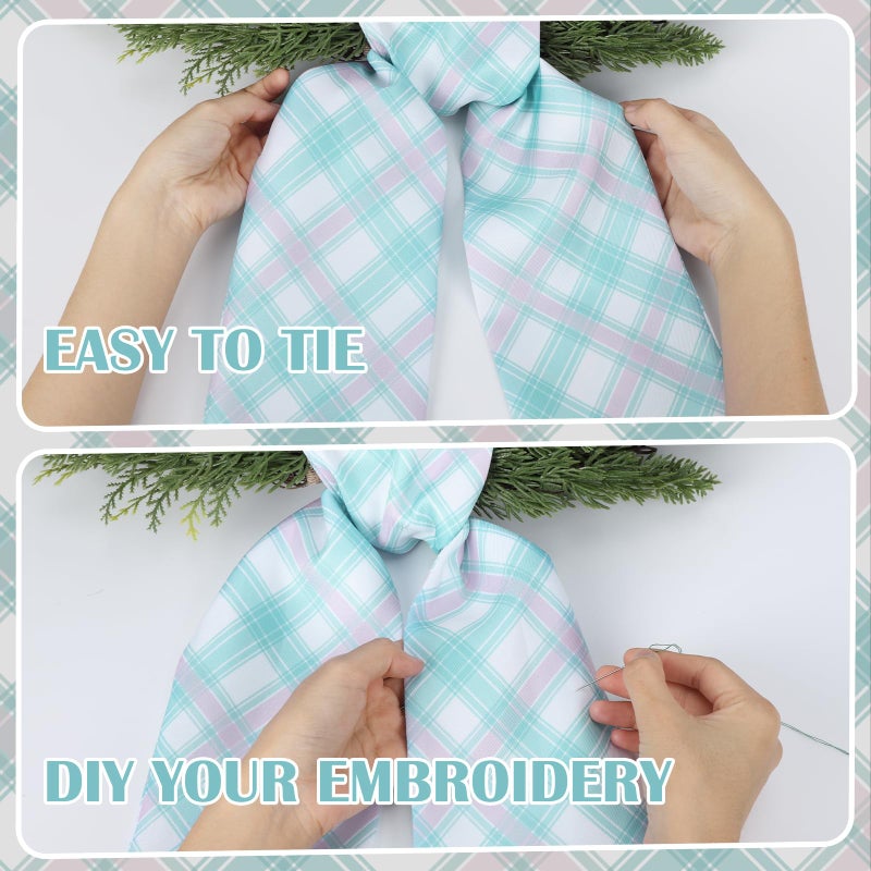 PartyforU Spring Wreath Sash for Front Door - 2 Pcs Plaid Welcom Wreath Sashes with Flowers for Farmhouse Home Decor, 60 Inch Rustic Green Pink Wreaths Sash for Doorway Yard Indoor Outdoor - Image 5