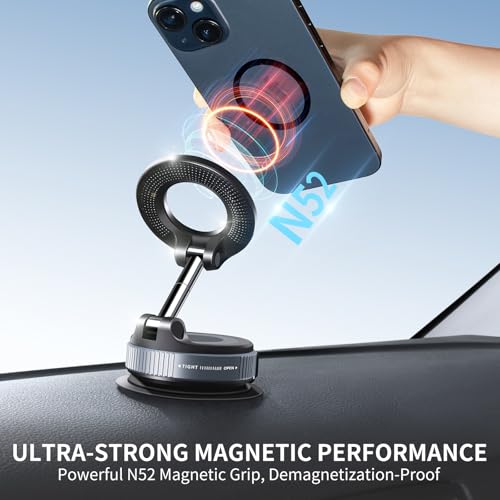 ILKCC Vacuum Suction Magnetic Phone Holder, 2025 Upgraded Vacuum Suction Cup Mount for Magsafe, 360° Adjustable Foldable Portable Magnetic Car Phone Stand for Cars/Gyms/Mirrors/Smooth Surface (White) - Image 5
