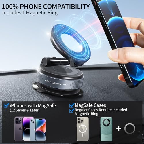 ILKCC Vacuum Suction Magnetic Phone Holder, 2025 Upgraded Vacuum Suction Cup Mount for Magsafe, 360° Adjustable Foldable Portable Magnetic Car Phone Stand for Cars/Gyms/Mirrors/Smooth Surface (White) - Image 3