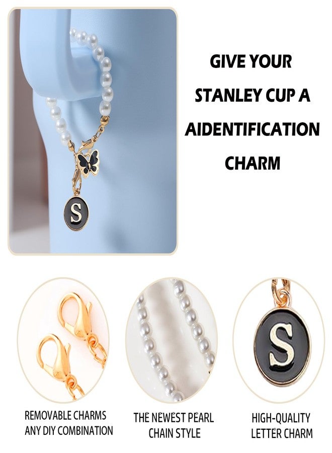 LUHOHI Letter Charm for Stanley Cup，Pearl Chain Accessories Stanley Cup Initial Charms for Handle Stuff Decor Water Bottle Jewelry Tumbler Cute Personalized Name ID Decorations Black Tag (S) - Image 3