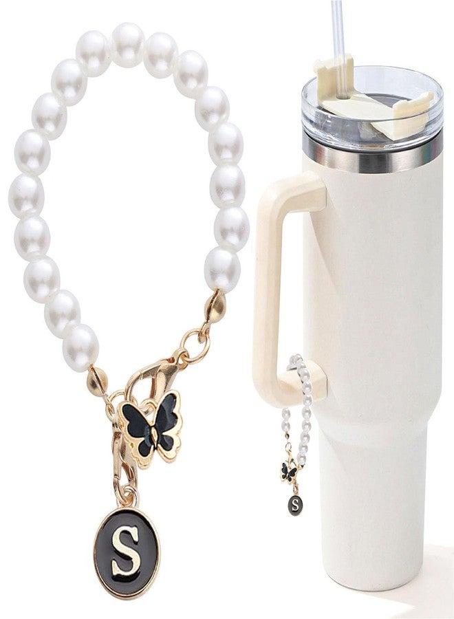 LUHOHI Letter Charm for Stanley Cup，Pearl Chain Accessories Stanley Cup Initial Charms for Handle Stuff Decor Water Bottle Jewelry Tumbler Cute Personalized Name ID Decorations Black Tag (S) - Image 1