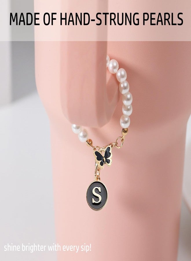 LUHOHI Letter Charm for Stanley Cup，Pearl Chain Accessories Stanley Cup Initial Charms for Handle Stuff Decor Water Bottle Jewelry Tumbler Cute Personalized Name ID Decorations Black Tag (S) - Image 2