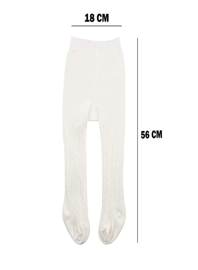 Syga جوارب أطفال SYGA للفتيات - بنطلونات قطنية ناعمة للأطفال الرضع - جورب محبوك سادة - دافئة - بيضاء 12-24 شهر - Image 3