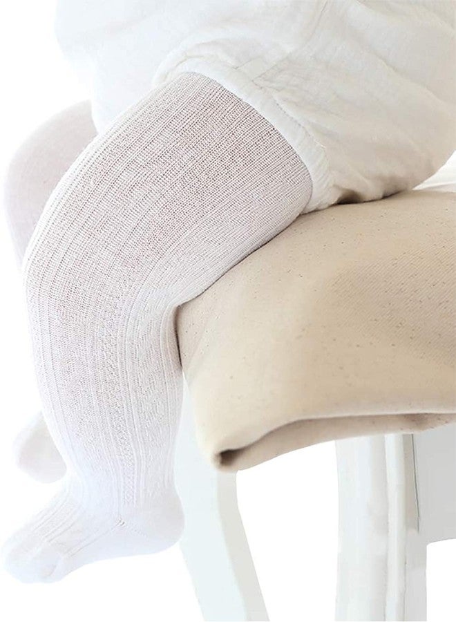 Syga جوارب أطفال SYGA للفتيات - بنطلونات قطنية ناعمة للأطفال الرضع - جورب محبوك سادة - دافئة - بيضاء 12-24 شهر - Image 5