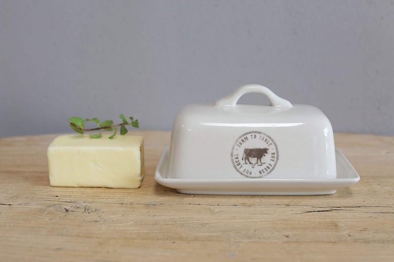 Creative Co-Op Stoneware Butter Dish with Cow Decal - Image 4