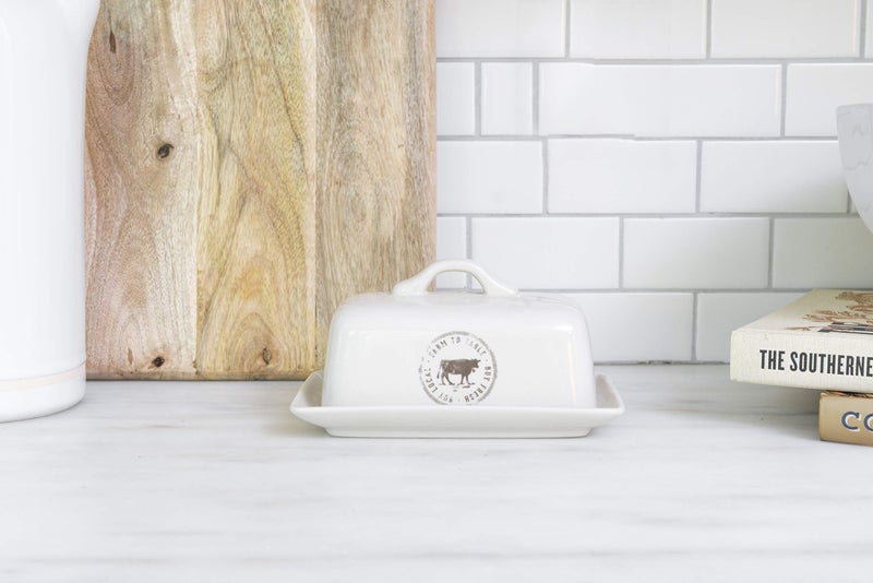 Creative Co-Op Stoneware Butter Dish with Cow Decal - Image 2