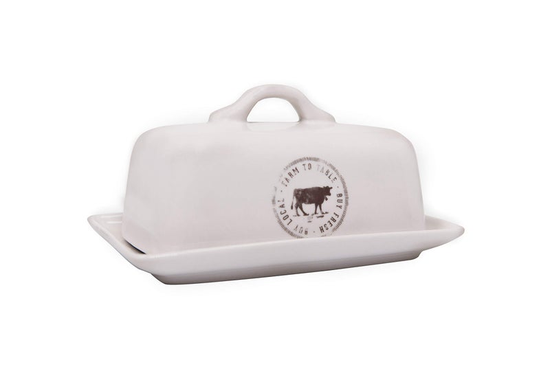 Creative Co-Op Stoneware Butter Dish with Cow Decal - Image 1