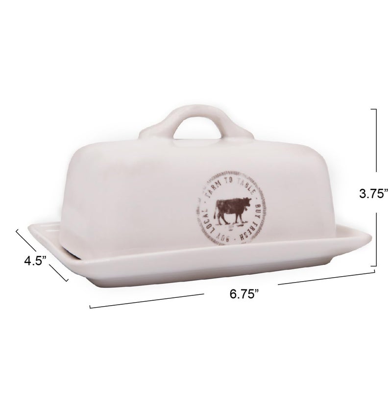 Creative Co-Op Stoneware Butter Dish with Cow Decal - Image 5
