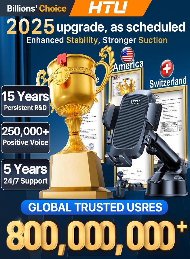 HTU 2025 Ultimate Car Phone Holder【80+LBS Strongest Suction & Military-Grade】 Universal Cell Phone Holder Truck Car Mount for Dashboard Windshield Air Vent for iPhone 16 Pro Max 15 Samsung 2pcs,Black - Image 2