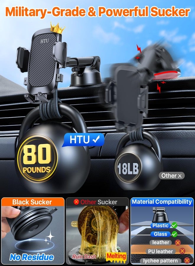 HTU 2025 Ultimate Car Phone Holder【80+LBS Strongest Suction & Military-Grade】 Universal Cell Phone Holder Truck Car Mount for Dashboard Windshield Air Vent for iPhone 16 Pro Max 15 Samsung 2pcs,Black - Image 4