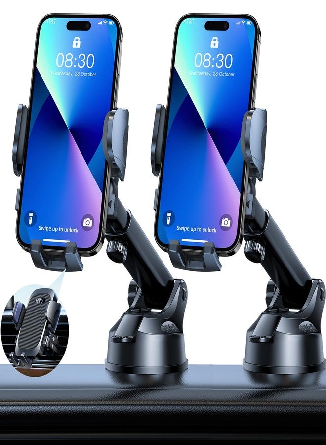 HTU 2025 Ultimate Car Phone Holder【80+LBS Strongest Suction & Military-Grade】 Universal Cell Phone Holder Truck Car Mount for Dashboard Windshield Air Vent for iPhone 16 Pro Max 15 Samsung 2pcs,Black - Image 1