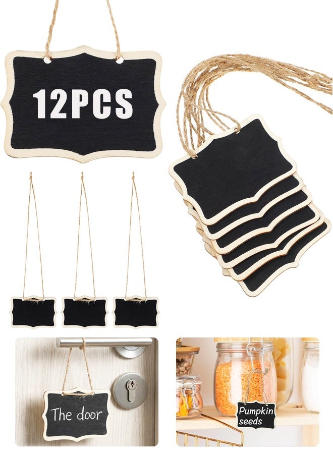 12PCS Mini Wooden Chalkboard Signs, Hanging Blackboard Labels for Party and Food Tags - Image 1