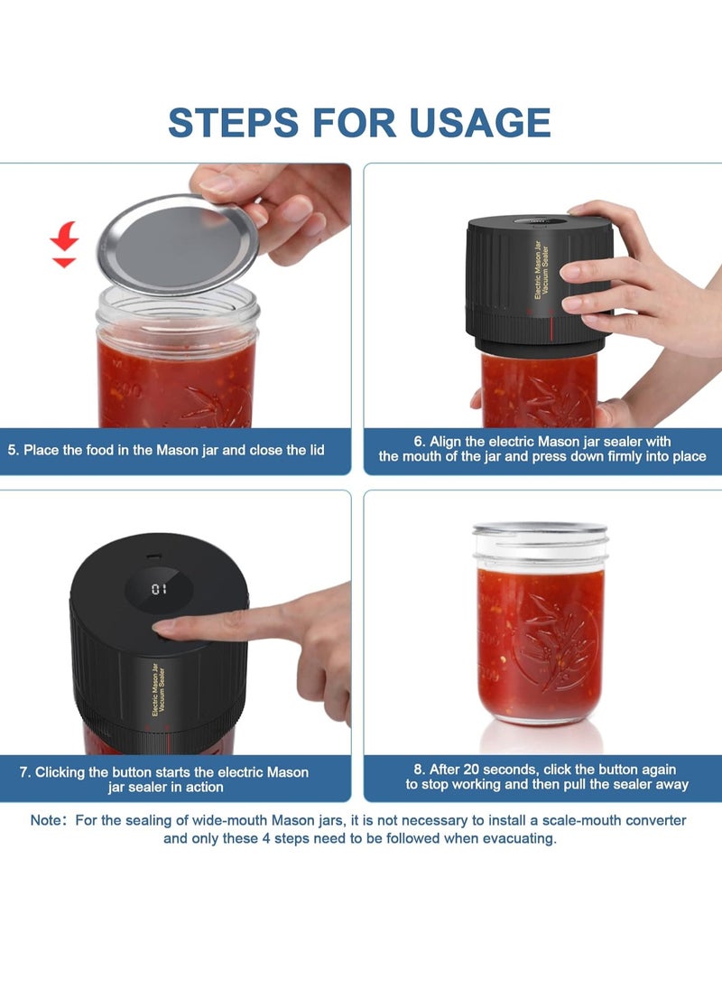 General Electric Cordless Vacuum Sealer Kit for Wide-Mouth & Regular-Mouth Jars, for Food Storage and Fermentation, Black  - Image 4