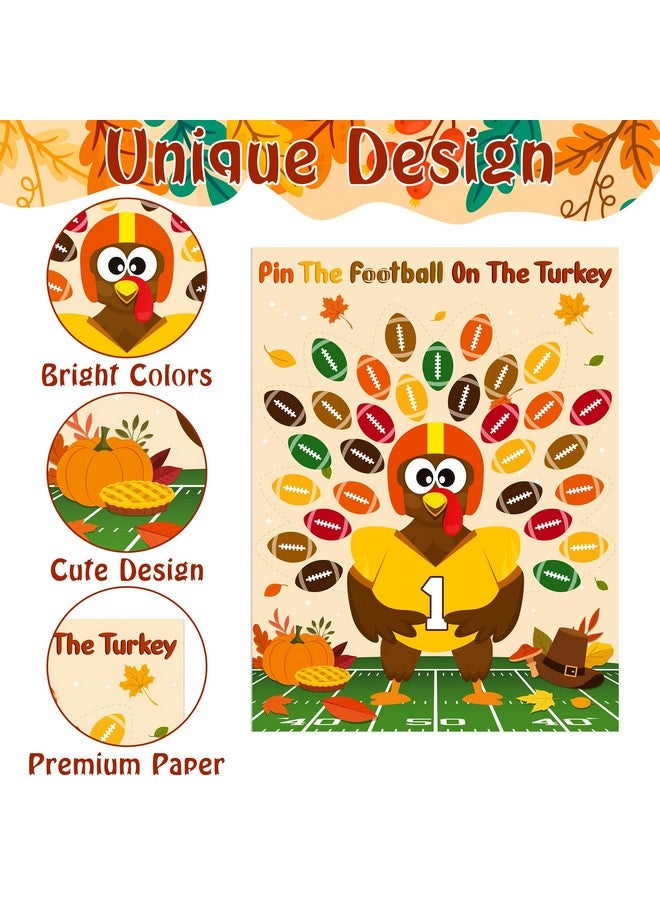 BeYumi Thanksgiving Turkey Party Games - Thanksgiving Turkey Pin The Tail Games For Kids Pin The Football On The Turkey Party Sticker Games Thanksgiving Football School Classroom Activities Supplies - Image 3
