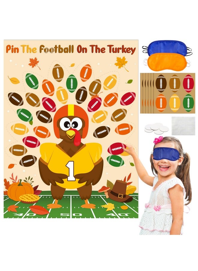 BeYumi Thanksgiving Turkey Party Games - Thanksgiving Turkey Pin The Tail Games For Kids Pin The Football On The Turkey Party Sticker Games Thanksgiving Football School Classroom Activities Supplies - Image 1