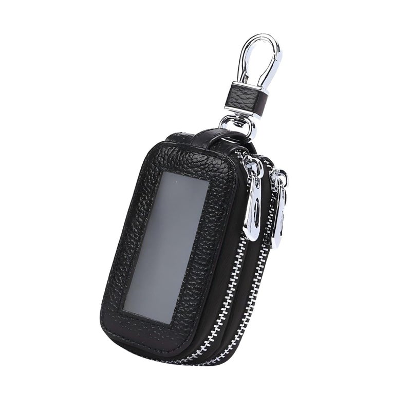 Zosgrew Car Key Case Doublelayer Leather Multifunction Car Remote Case Key Fob Pouch with Metal Hook for Men and Women Car Keys Black - Image 3