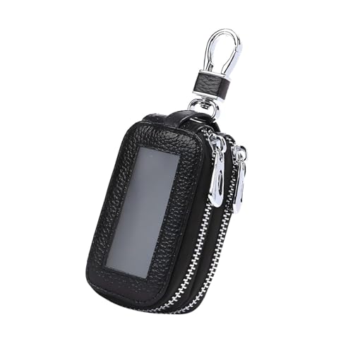 Zosgrew Car Key Case Doublelayer Leather Multifunction Car Remote Case Key Fob Pouch with Metal Hook for Men and Women Car Keys Black - Image 1