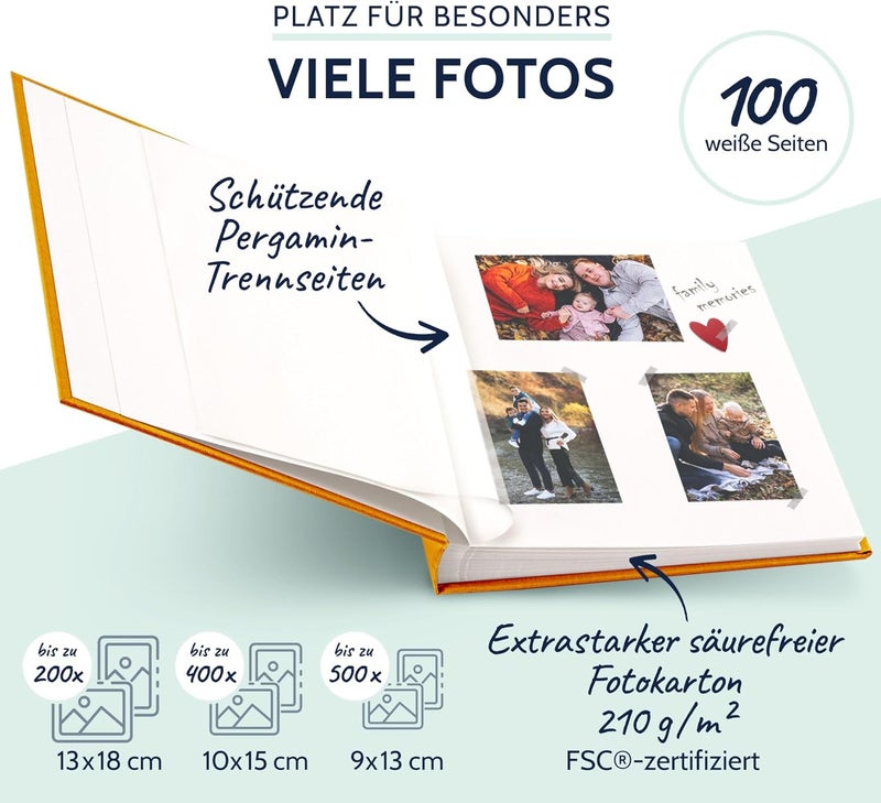 Goldbuch Summertime 31705 Photo Album, 30 x 31 cm, Photo Book with 100 White Pages & Glassine Dividers, Linen Photo Album, Memory Album, Yellow - Image 4