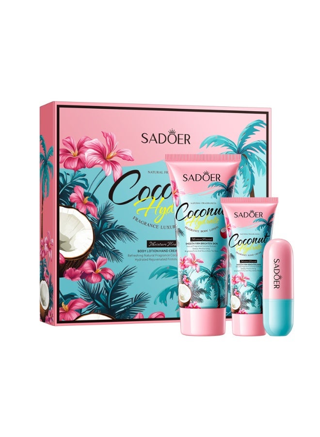 SADOER Coconut Water Fragrance Body Care Gift Box, Comprehensive Care For The Whole Body Skin, Including Body Lotion 100g/Hand Cream 30g/Lipstick 3.8g - Image 1