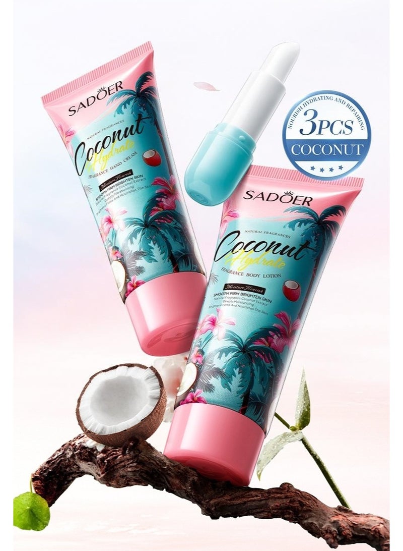 SADOER Coconut Water Fragrance Body Care Gift Box, Comprehensive Care For The Whole Body Skin, Including Body Lotion 100g/Hand Cream 30g/Lipstick 3.8g - Image 5