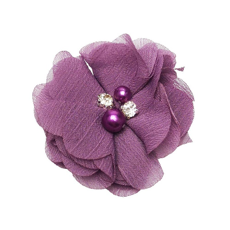 Chenkou Craft Pack of 12pcs Chiffon Flowers Ribbon Bows W/Beads 2-3/8" (60mm) Appliques Wedding Decor Bulk Lots (Mauve) - Image 1