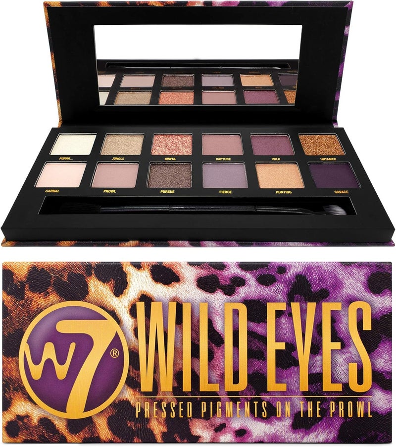 W7 Wild Eyes Eyeshadow Palette 14 Natural Purple Smoke Colors Flawless LongLasting Makeup