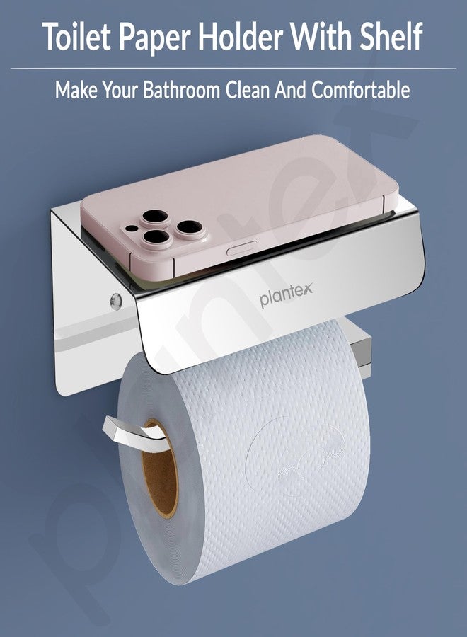 Plantex Platinum Stainless Steel 304 Grade Toilet Paper Holder/Toilet Paper Roll Holder with Mobile Stand/Toilet Paper Roll Holder Stand/Bathroom Accessories (Chrome) - Image 3