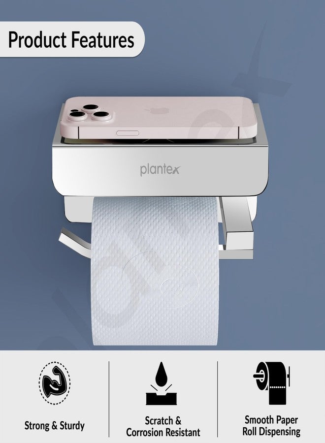 Plantex Platinum Stainless Steel 304 Grade Toilet Paper Holder/Toilet Paper Roll Holder with Mobile Stand/Toilet Paper Roll Holder Stand/Bathroom Accessories (Chrome) - Image 1