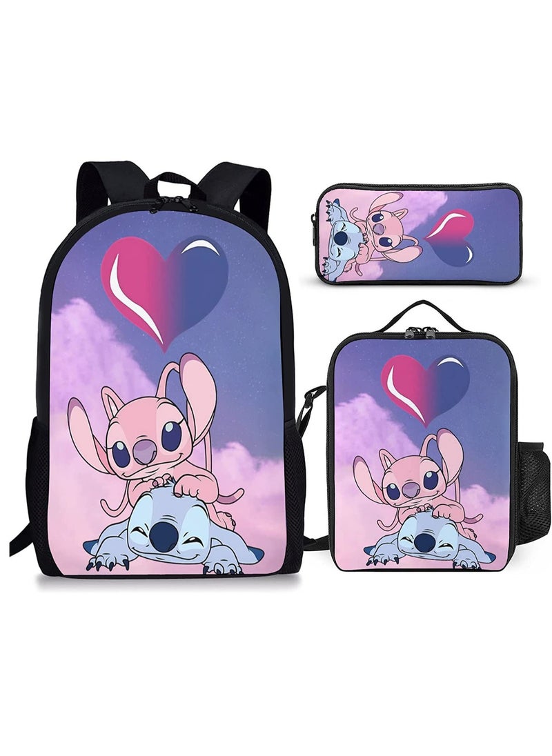 Generic - Anime Stitch Three Piece School Bag for Primary and Secondary School Students Large Capacity Backpack Backpack - Image 1