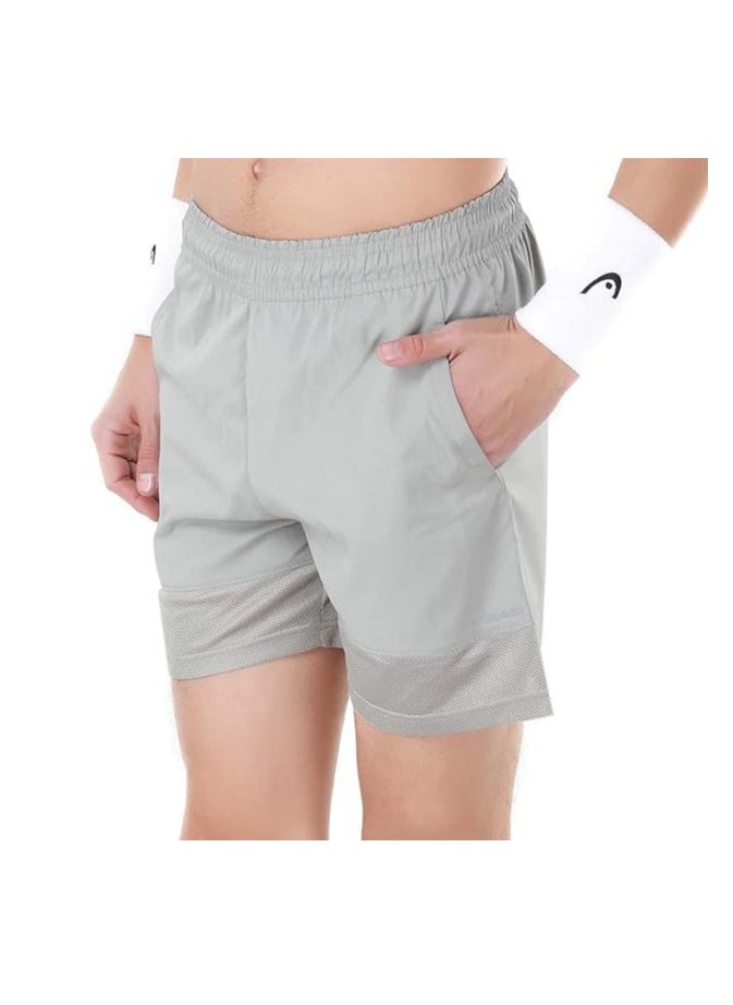 HEAD - Badminton Shorts | Grey | Size: Small | Material: Polyester | Midrise | Wicking & Cooling properties | Elasticated Waistband | Side Slip in Pockets | Flexible, Breathable and Comfortable - Image 1