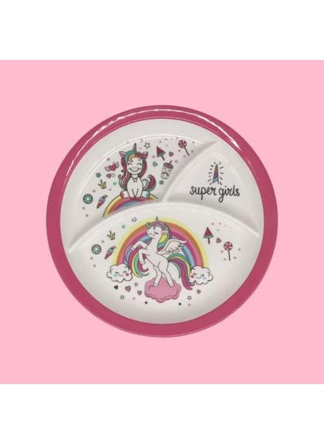 Servewell - Melamine Kids Round Partition Plate Unicorn Design 26 Cm - Image 1