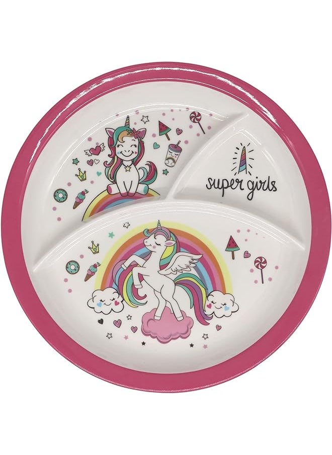 Servewell - Melamine Kids Round Partition Plate Unicorn Design 26 Cm - Image 1