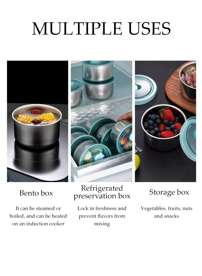 DUNISO 4 قطع حاوية تحضير الوجبات من الفولاذ المقاوم للصدأ، حاويات تخزين طعام دائرية محكمة الإغلاق مع غطاء، صندوق للحفاظ على الط freshness، صناديق بينتو قابلة لإعادة الاستخدام أو صندوق فرعي للطعام للعمل، المدرسة، المنزل، الهواء الطلق، النزهة - Image 5